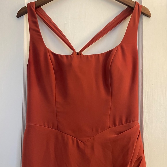 AZAZIE Mero Terracotta Sheath Pleated Chiffon Bridesmaid Dress - Picture 2 of 8